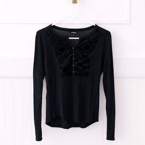 Lucky Brand Black Long-Sleeve Henley with Velvet Yoke Detail